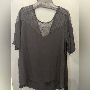 Black short sleeve top with lace detail